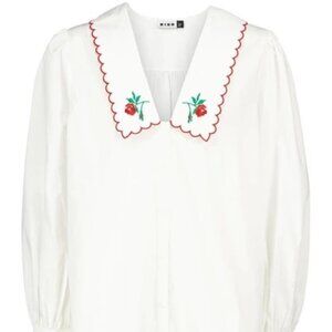 RIXO LONDON Lila Embroidered Cotton-poplin Blouse In White
